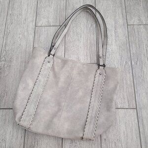 Sam & Hadley Faux Suede Tote Shoulder Bag Over The Shoulder Gray